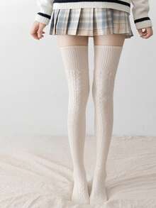 1/2/3/6双装女士过膝袜，针织链条设计，多色时尚百搭过膝袜，适合日常穿着，Y2K风格，春秋季节，舒适透气保暖 - 彩色 - 查看 5