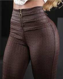 Women's Cirre Leggings With Front Zipper High Waist Legging With Pocket - 鏽棕色 - 查看 5
