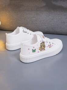 1 Pair Kids Cartoon Print High Top Canvas Sneakers, Unisex Indoor & Outdoor Athletic Shoes,Girls' Low-Top Cartoon Canvas Sneakers, Fashionable, Thin Fabric Shoes, New Style, Children's Versatile Outdoor Casual Sports Shoes