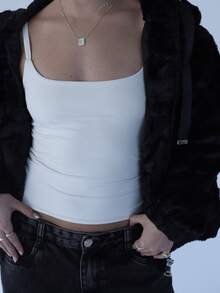 Polyamide Tank Top, Basic Tank Top, Thin Strap Asthetic Tank Top, Basic Fashion Tank Top, Basic Tank Top, Double Lining - 白色 - 查看 3