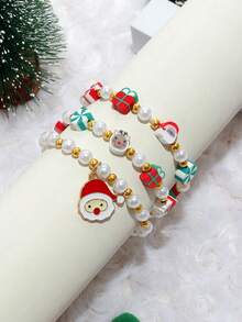 3pcs/6pcs Girls' Snowflake, Santa Claus, Star Shaped Polymer Clay Beaded Charm Bracelet, Suitable For Christmas Party, Best Friends, Sisters, Assorted Polymer Clay - Multicolor - View 8