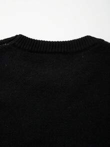 Suéter masculino casual folgado de cor sólida com estampa fofa de crocodilo e letras, ideal para outono e inverno.