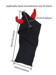 1 Piece Ladies' Hat Devil Horns Knitted Hooded Hat - Black With Red Horns, Unisex Novelty Costume Accessory Soft And Warm, Fall / Winter