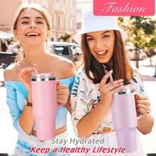 1个40盎司/1200毫升双层304不锈钢真空隔热大容量运动车载杯，喷涂多种颜色，配有1根PP吸管。杯刷、备用吸管和硅胶杯垫可单独购买 - 彩色 - 查看 8