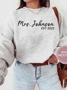 Mrs Sweatshirt- Custom Gift For Bride - Wedding Gift - Bridal Shower Gift - Honeymoon Sweatshirt - Bride To Be Sweatshirt - - Grey - View 1