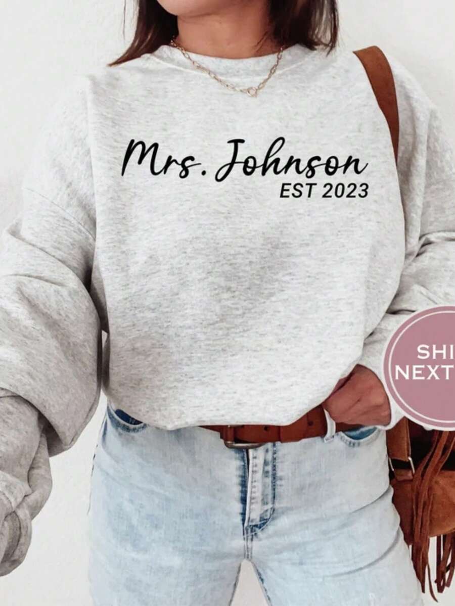 Mrs Sweatshirt- Custom Gift For Bride - Wedding Gift - Bridal Shower Gift - Honeymoon Sweatshirt - Bride To Be Sweatshirt - - Grey - View 1