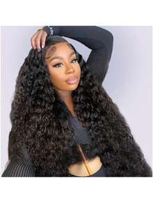 Water Wave Curly Wig 34 Inch Lace Front Wig Pre-Pulled 150% Density Brazilian Wet Wave Wig, Lace Front Wig With Pre-Pulled Water Wave Front Wig, Women's Deep Wave Lace Wig, Suitable For All Occasions, Long Hair Wigs For Women, Pre Plucked Lace Front Wig, Black Wig Lace Front, Party Wig, Special Occasion Wig, Natural Look Wig, 13x4 Transparent Lace Front Wig Water Wave Curly Wig For Women Pre Plucked With Baby Hair(Bob Wigs 8-16 Inch)