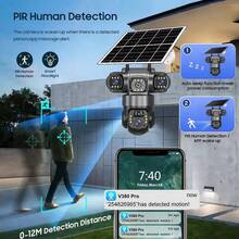 V380Pro Wireless Remote Camera, 2.4GHz WiFi Outdoor Solar Powered Surveillance Camera, 360° No-Dead-Angle View, 15MP HD, Dual-Way Audio, Motion Tracking, Alarm Push, Suitable For Outdoor, Sports Field, Ranch, Garden And Other Wireless Monitoring, Built-In Battery Pack, Solar Panel Powered For Year-Round Uninterrupted Operation