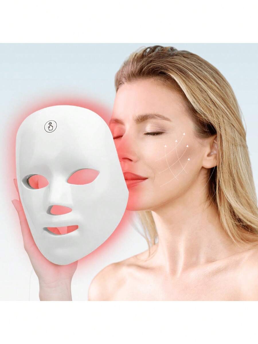 7-Color LED Light Mask - Rechargeable, USB-Powered With 400mAh Lithium Battery, Fragrance-Free, White - Ideal For Skin Care & Beauty Regimens, Light For Face - White - View 1