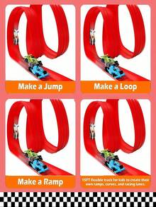 儿童360度旋转蓝红赛道，配备15英尺入口和灵活的赛车坡道，培养智慧和动手能力，丰富想象力，适合3岁以上儿童。包含吸盘式赛道和合金赛车，兼容1/64比例模型车，是男孩女孩的生日礼物和万圣节礼物之选。无需电池，可重复使用，亲子互动益智手工游戏套装。 - 彩色 - 查看 5