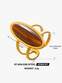 1/3pcs Stainless Steel 18K Gold Plated Minimalist Geometric Tiger Eye Stone Rings, Suitable For Women's Daily And Party Wear