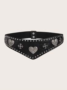 ROMWE Grunge Punk 1pc Women's Western Style Rivet Wavy Retro Heavy-Duty Versatile Waist Belt Summer, School Fall, Autumn, Halloween - Black - View 6