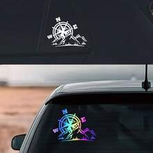 Reflective Jungle Adventure Compass Sticker High-Visibility Night Safety Durable PVC Waterproof Self-Adhesive Vehicle Decoration For Motorcycle Car Bicycle Off-Road Outdoor Adventure Travel Gift, Reflective Jungle Adventure Compass Sticker - 16.5cm X 12.2cm