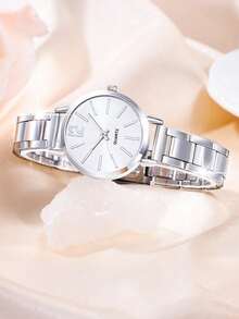 1套简约毕业季数字表盘钢带手表和水钻手链首饰套装（女士）