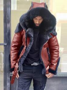 Men's Casual Solid Color Leather Zippered Long-Sleeved Jacket, Autumn, Perfect For Going Out, A Gift For A Boyfriend, College Parties, Sports, Or Street Wear. - 黑色 - 查看 3