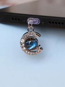 Mặt dây chuyền điện thoại chống bụi đính đá lấp lánh hình hành tinh xanh, mặt trăng và ngôi sao, phụ kiện trang trí, phù hợp với cổng Type-C, quà tặng trang trí mặt dây chuyền chống bụi - Nhiều màu - Xem 3
