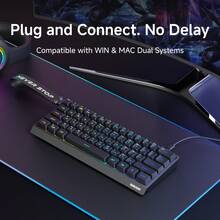 EWEADN 迷你键盘 61 键布局游戏，有线 Type-C，静音 RGB 背光美学设计，小巧轻便，兼容笔记本电脑/台式机/PC/办公室，白色和黑色 - 黑色 - 查看 8