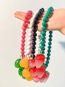 1pc Pineapple, Strawberry, Apple Beaded Pendant Colorful Necklace, Fashionable Necklace Accessory, Holiday Gift