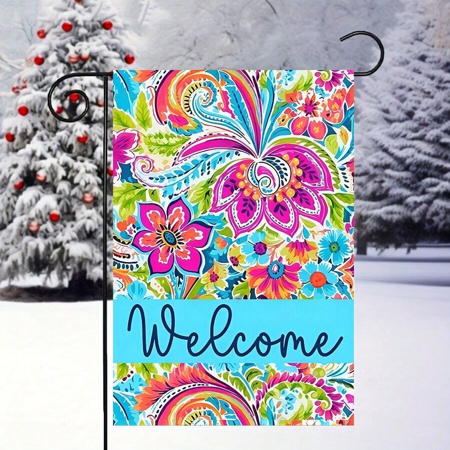 1 件抽象花卉印花春/夏花园旗，100% 涤纶双面印花艺术抽象庭院旗，用于家居装饰，适合室外/室内门廊、节日派对（不含旗杆）