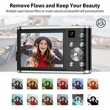 松典4K数码相机，4800万像素Vlog相机，适用于直播，前后双摄像头，双镜头自拍，16倍数码变焦，防抖功能，2.8英寸屏幕，1300万像素CMOS传感器，包含1块电池和32G SD卡，小巧便携旅行Vlog相机，是初学者的理想礼物。 - 相機+記憶卡 - 查看 7