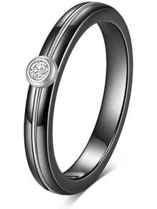 6mm White/Black Ceramic Rings Plus Cubic Zirconia For Women Comfort Fit Engagement Wedding Band Size 5-122025 - 4mm Line Black+Silver - View 1