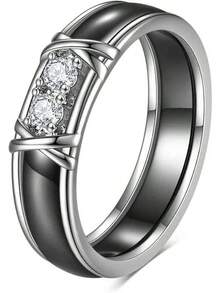 6mm White/Black Ceramic Rings Plus Cubic Zirconia For Women Comfort Fit Engagement Wedding Band Size 5-122025 - 5mm Black - View 1