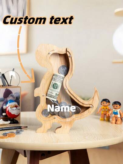 1 Peça Cofre de Porquinho de Madeira Personalizado de Dinossauro, Caixa de Armazenamento de Joias e Dinheiro Personalizada, Recipiente de Moedas de Madeira com Nome e Padrão de Animal, Porta-Moedas Grande em Forma de Animal de Madeira, Pote Decorativo de Moedas Acrílico Fofo, Adequado como Presente para Filho, Filha, Aniversário, Decoração de Quarto, Lembrança de Crescimento, Natal, Halloween, Ajuda as Crianças a Aprender a Poupar e Ganhar Dinheiro desde Cedo