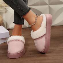 Womens Slippers House Winter Cozy Memory Foam Warm Furry Comfy Indoor Outdoor Platform Anti Skid - Hồng - Xem 5