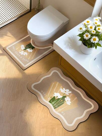 DAJIANG 1/3 件套复古浴室防滑吸水硅胶地毯垫，复古图案，U 型马桶，盥洗台脚垫，家居浴室装饰地毯，户外地毯，门垫，秋季装饰，浴室配件，玄关装饰，节日房间装饰，圣诞装饰，厨房地毯