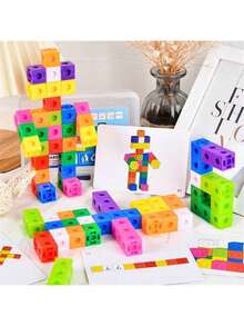 1盒ABS材质幼儿园智力小积木拼装积木塑料插电早教儿童拆装益智玩具 - 彩色 - 查看 4