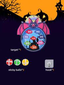 Halloween Kids Sticky Ball Target Game Set, Cartoon Pattern Fabric Dart Sticky Ball, Throwing Interactive Game, Family Multiplayer Competition, School Sports Game Props, Boys Girls Halloween Gift, Halloween Party Toy (1 Hook + 3 Sticky Balls Included)