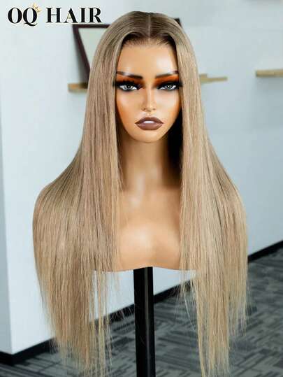 OQ 180% Density 22-28 Inch Lace Front Wig, Pre-Cut & Pre-Plucked, Ginger Blonde With Light Gray Highlights, Suitable For Halloween Costume, Made Of Unprocessed Human Hair With Natural Hairline, High-Quality Fashion Wig, No Filter Needed, Creates Academic Or Minimalist Style, Suitable For Beginners, Charming With Soft, Sun-Kissed Layers For Comfortable Styling