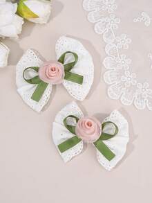 2pcs Pink Rose Hair Bows For Girls,Plain Bow Alligator Clips For Toddler Girls,White Bow Hairpins With Fully Lined,Casual Daily Barrettes Kids Baby Hair Accessories