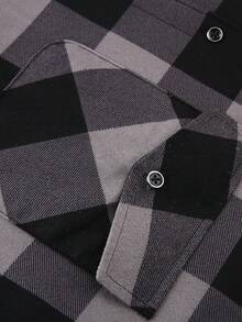 1pc Plaid Lined Hooded Button-Up Long Sleeve Casual Business Shirt, Warm For Men In Autumn/Winter - Grey - View 4