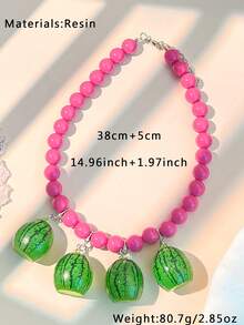 1pc Pineapple, Strawberry, Apple Beaded Pendant Colorful Necklace, Fashionable Necklace Accessory, Holiday Gift