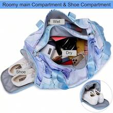 Dafelile Bolsa de lona deportiva para niñas, bolsa de baile para adolescentes, bolsa de viaje para llevar a cabo el fin de semana para pasar la noche, bolsa de gimnasio, bolsa de ballet de viaje con - mármol azul - Ver 7