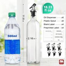 Olive Oil Dispenser Bottle, 6 Pack Oil Dispensers Bottles Kitchen, Cooking Vinegar Dispenser Set, Glass Container Cruet - Pourer Spout, Funnel And Labels - 透明 + 17 盎司-6 包 - 查看 2