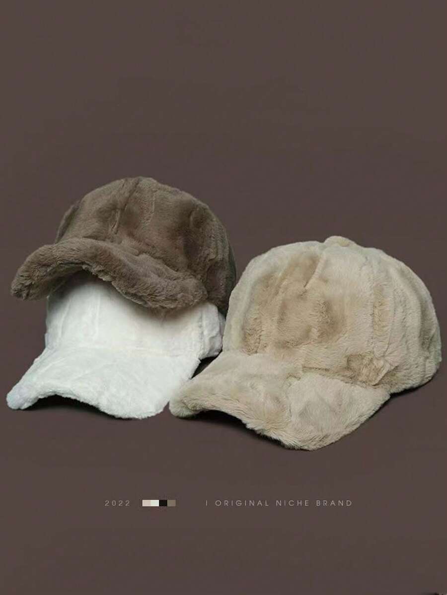 Faux Rabbit Fur Baseball Cap, Thick Plush, Warm, Windproof, Outdoor, Unisex, Korean Style, Fashionable, Flattering, Autumn/Winter - A - View 1
