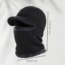 1pc Men's Winter Knit Hat, Thermal Lined Thick Beanie, Scarf Attached Earflap Hat, Unisex Balaclava, Suitable For Outdoor Cycling And Daily Wear & Outfit Matching