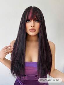 1 perucă sintetică rezistentă la căldură cu breton, perucă lungă și dreaptă multicoloră, 6,7 metri lungime, din fibră, potrivită pentru utilizare zilnică, perucă cu simulare naturală