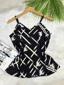 Beautiful, Fashionable Crepe Fabric Printed Tank Top - Black - View 3