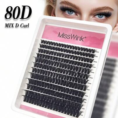  Miss Wink 80D Curled Soft Natural False Eyelashes, 8-16mm Mixed, 0.07mm D Curl, 12 Rows 240 Pieces, Single Cluster 3D Precise Fit, Suitable For Daily Makeup, Lightweight And Portable, Applicable For Daily Life, Parties And Various Occasions