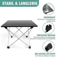 Rigogo Klapptisch Outdoor aus Aluminium - Leicht & Kompakt | Tragbarer Gartentisch für Picknick, Camping, Balkon & Terrasse | Inkl. Tragetasche - Schwarz - Übersicht 4