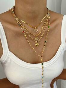 2-7pcs Vintage Elegant Fashion Hip Hop Retro Coin Rhinestone Embellished Pendant Necklace Set, Featuring Cross, Flower, Sun, Heart Designs, Tassel Decor, Y-Necklace, Choker, Suitable For Women, Vacation, Party, Daily Wear, All Seasons