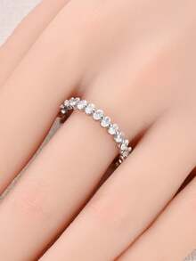 1 Pc Original 925 Sterling Silver Rings For Women Oval White Cubic Zirconia Arranged Pave Set Ins Style Elegance Rings Jewelry Gifts For Women Fits Daily Party Shopping Wear - Silver - View 4