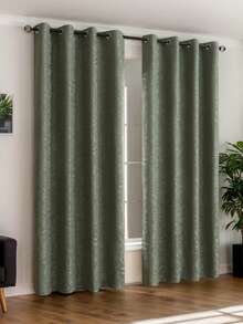 1 件全新奢华遮光厚蕾丝涂层穿孔窗帘 - 綠色 - 查看 10