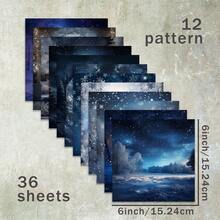 36 Sheets 6inch Romantic Forest & Starry Sky Snow Landscape Scrapbooking Paper, Suitable For Bullet Journals, Collages, Greeting Cards, Photo Albums And Crafts - Blue - View 8