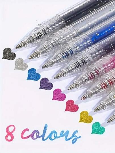 8 支/12 支/24 支闪光圆珠笔套装，适用于书写、绘画和装饰，塑料中号 1.0 毫米，闪亮墨水笔，非常适合日记、剪贴簿和艺术项目