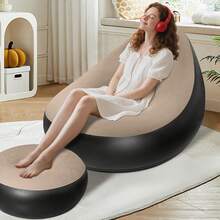 Lazy Sofa, Inflatable Sofa, Home Inflatable Leisure Chair, Flocked Sofa, With Inflatable Footrest, With Foot-Operated Air Pump, Suitable For Resting At Home Or In The Office, Outdoor Folding Sofa Chair Red, Brown