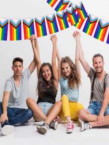 1set/30pcs LGBT Rainbow String Flag Gay Progress Pride Banner Flags, Love Is Love String Flag Pennant Banner, Small Mini Pride Flags Bunting Banner, Holiday Decor, Pride Day Party Decor, Outdoor Garden Decoration, 33 Feet 30 Flags